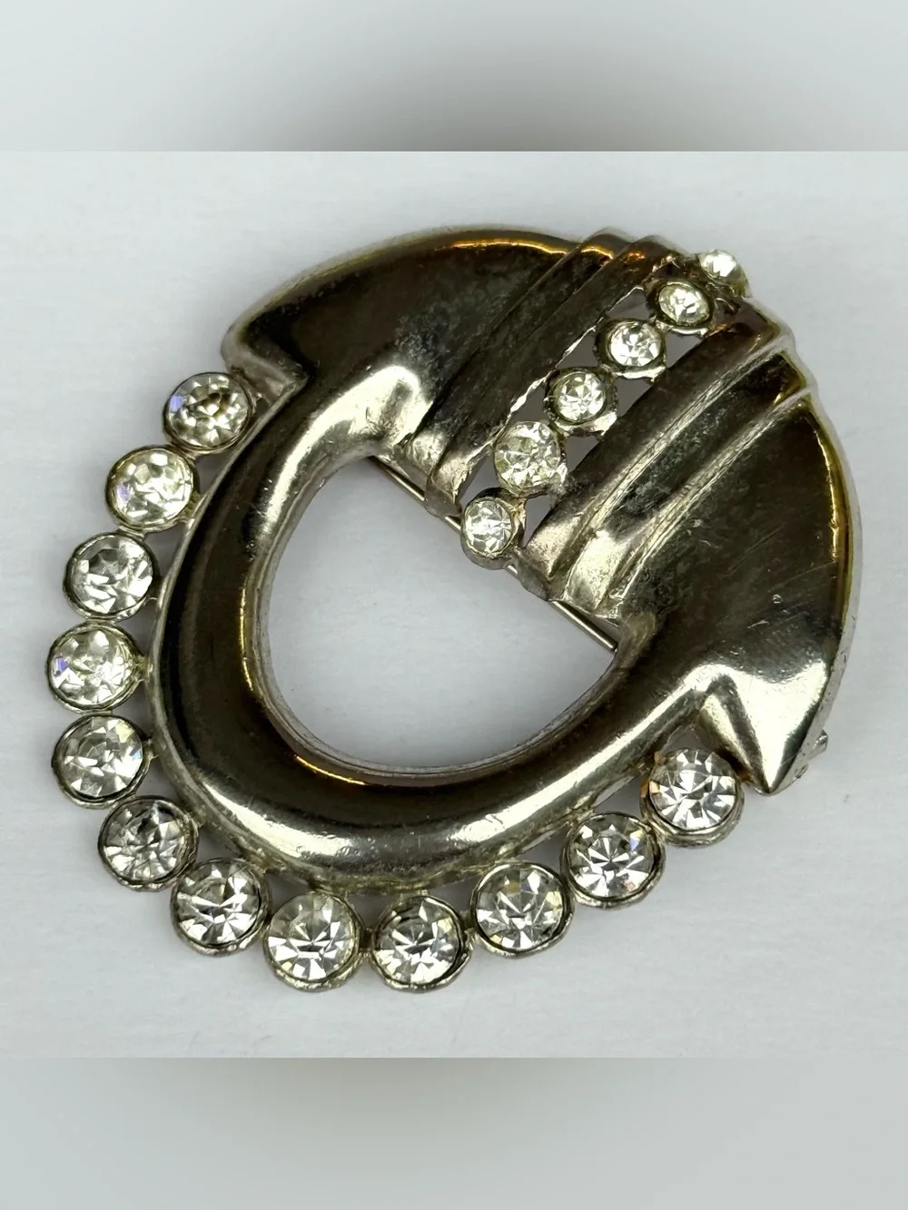 Vintage H. Pomerantz & Co. N.Y. Clear Rhinestone Oval Pin Brooch Signed Art Deco